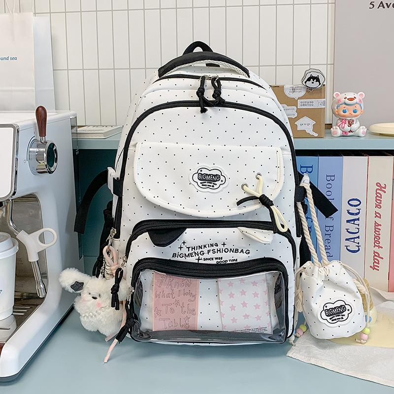 Schoolbag College Style Cute Girl Polka Dot Backpack High Value Student Daily Large Capacity Lightweight School Bag Pain Bag Backpack