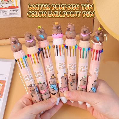 Cartoon Capybara Ten Color Ball Pen Ballpoint Pen Multicolored Pens Colorful Refill Multifunction 10 Colors In One Writing