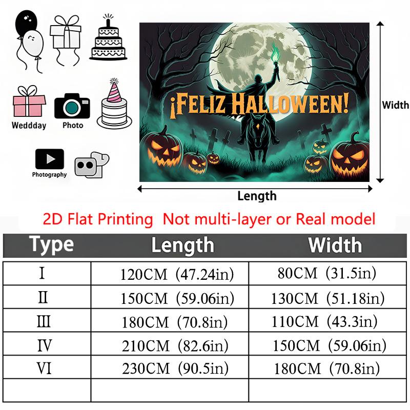 Party Backdrop Halloween Moon Flat Pumpkin Lights Skulls Spooky Silhouette Trees Photo Booth Decor Party Decor