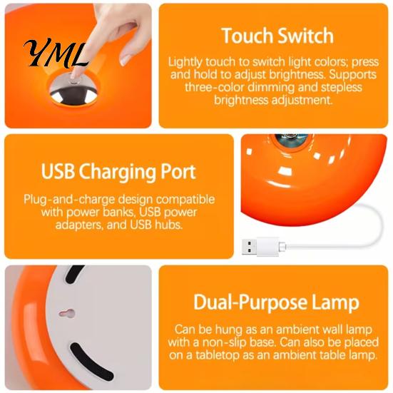 Modern Home Atmosphere Light Donut Night Light, Wireless Rechargeable 2-in-1 Table Lamp with Touch Dimmer, Small Space Lighting Warm Orange Glow Wall