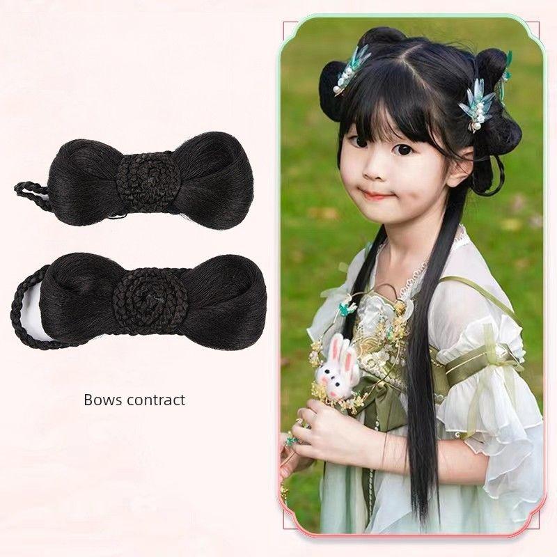 Ancient Costume Wig Kids Cute Bows Hair Bag Ancient Style Han Chinese Clothing Cute Bun Combination Style Girls Performance Bun