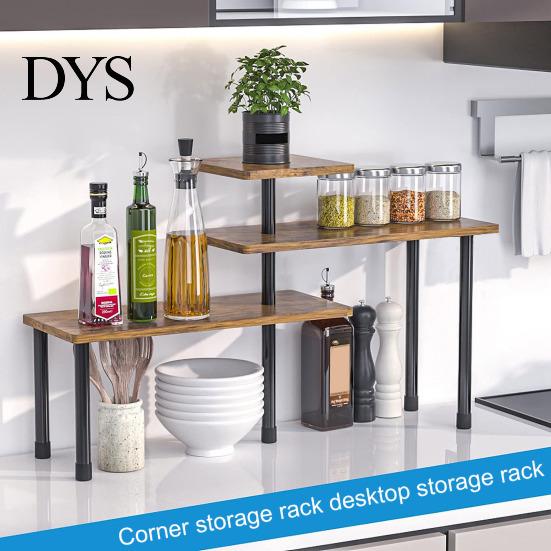 Multifunctional Corner Shelf Kitchen Storage 3 Tiers Great Load Bearing Wide Platform Wooden Spice Tier Rack Bottle Jar Holding Stand Organizer