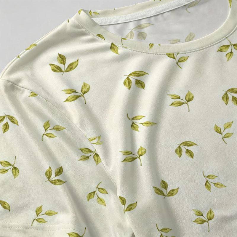 Women's Casual Short Sleeve T-Shirt Minimalist Green Leaf Print, Soft Comfy Summer Beach Tee, Perfect for Daily Wear & Work Commute