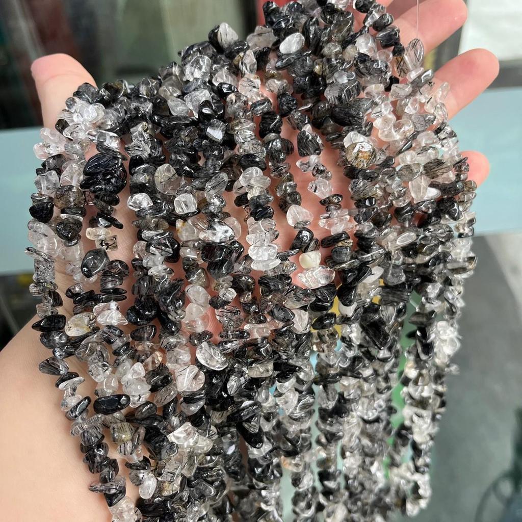 5-8MM Natural Black Rutilated Quartz Chip Beads Chain for DIY Bracelet Necklace Jewelry