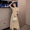 Summer New Square Neck Plaid Bubble Sleeve Temperament Fashionable Waist and Thin French Retro Knee Dress Women's Clothing