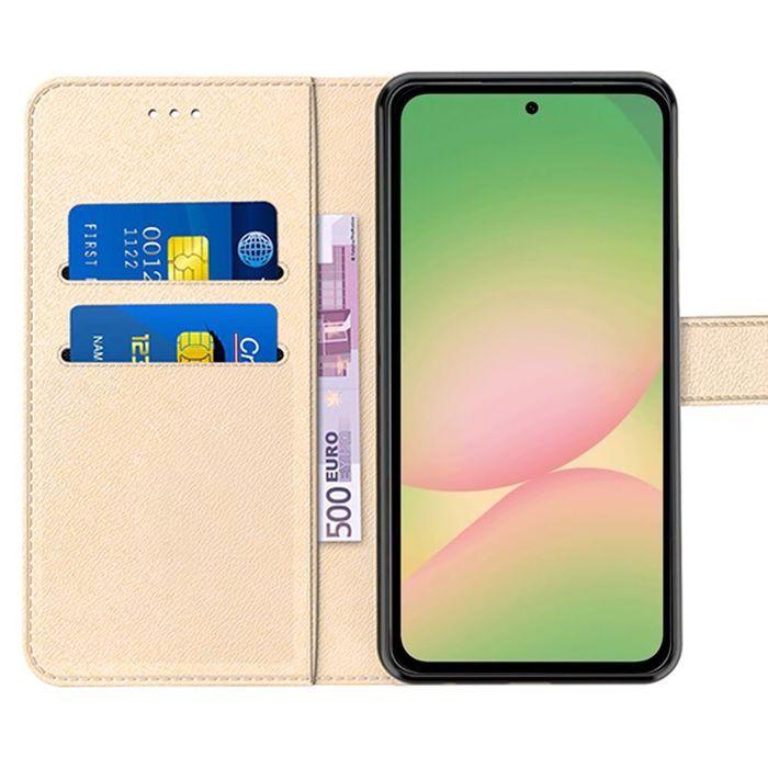 Coque de protection - BOOLING - Samsung Galaxy A56 5G - Synthécuir doré - Antichoc - Support intégré