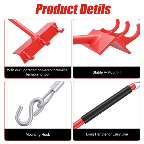 Top Rail Fabric Hanging Tool Chain Link Fence Tensioner Tool Heavy Duty Steel Stretcher with Heavy-Duty Cable Hook & Non-Slip Handle for One-Person