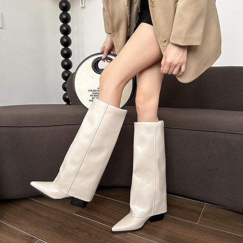 Autumn and Winter Boots But Knee High Boots High Heel Thick Heel Pointed Trousers Boots Retro Western Boots Cowboy Knight Boots