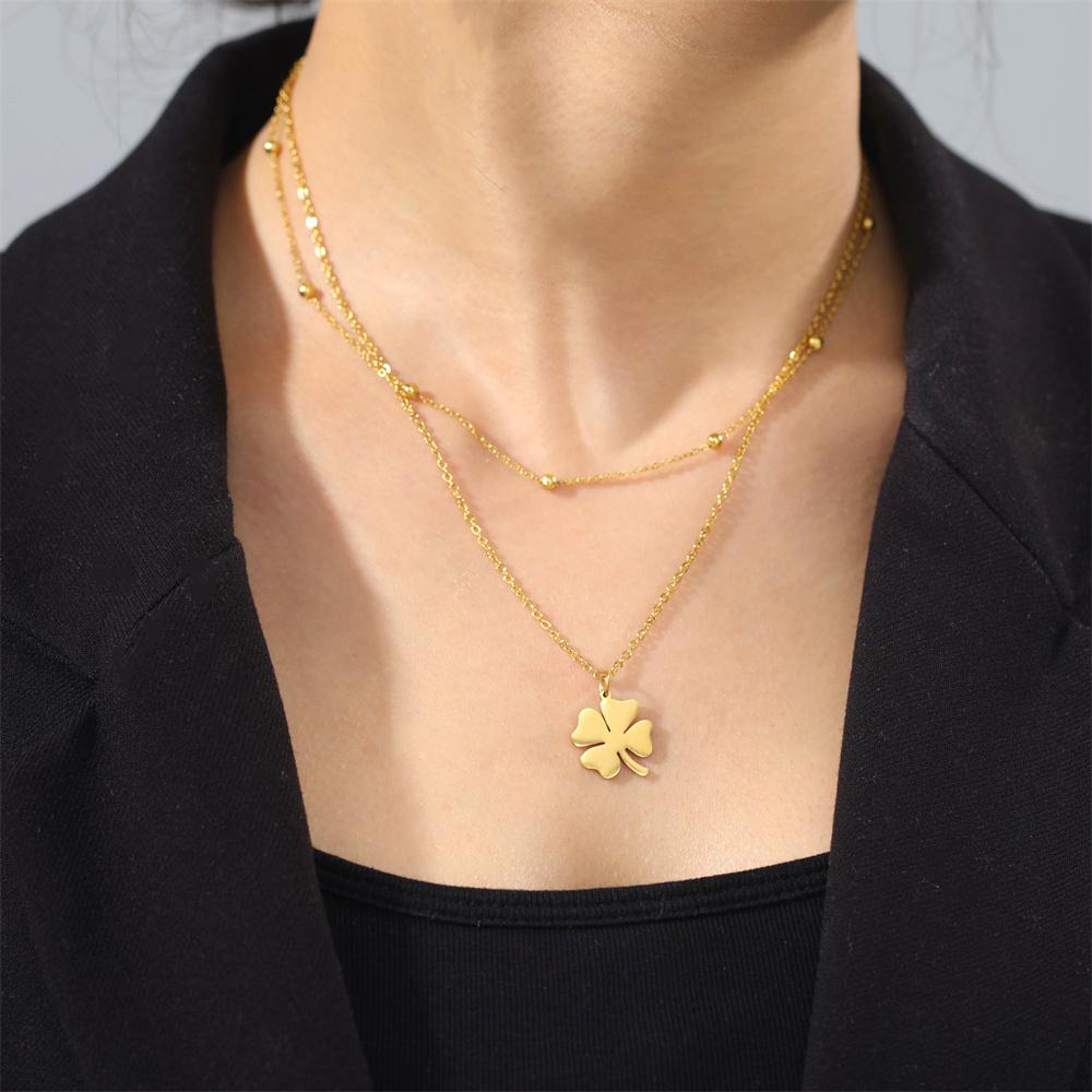 Clover Necklaces for Women Girls Lucky Stainless Steel Pendant Double Layer Gothic Classic Necklace Jewelry 2026 Gifts Wholesale