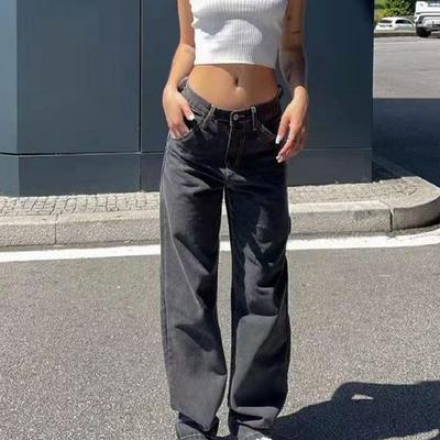 Retro Damen Baggy Jeans mit weitem Bein, Y2K Punk Low Rise Waist Loose Denim Hose Streetwear Fashion Lange Skaterhose