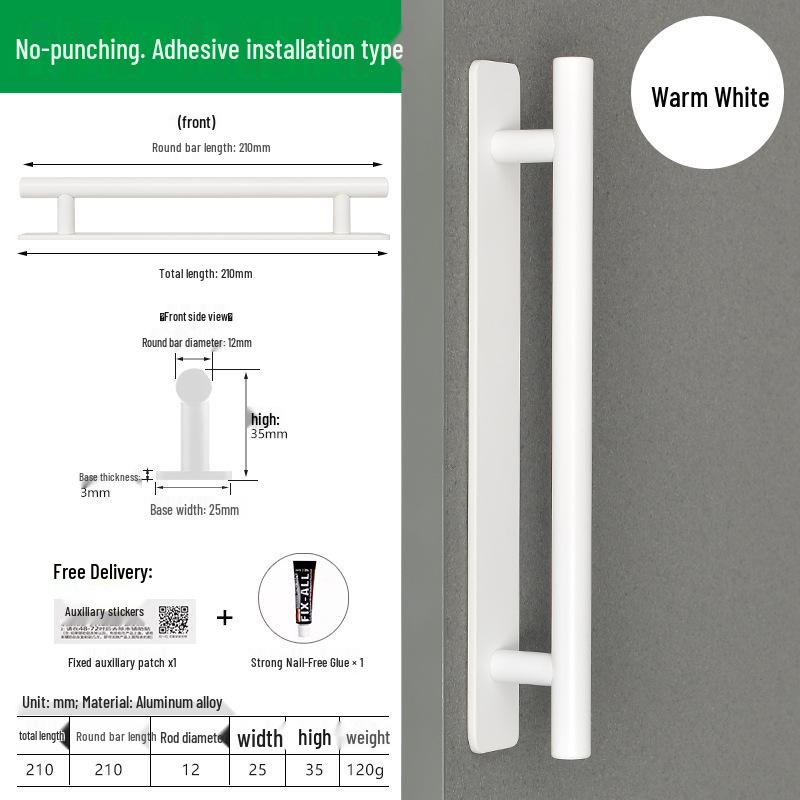 White Self-Adhesive Push-Pull Handle for Glass Sliding Doors and Drawers