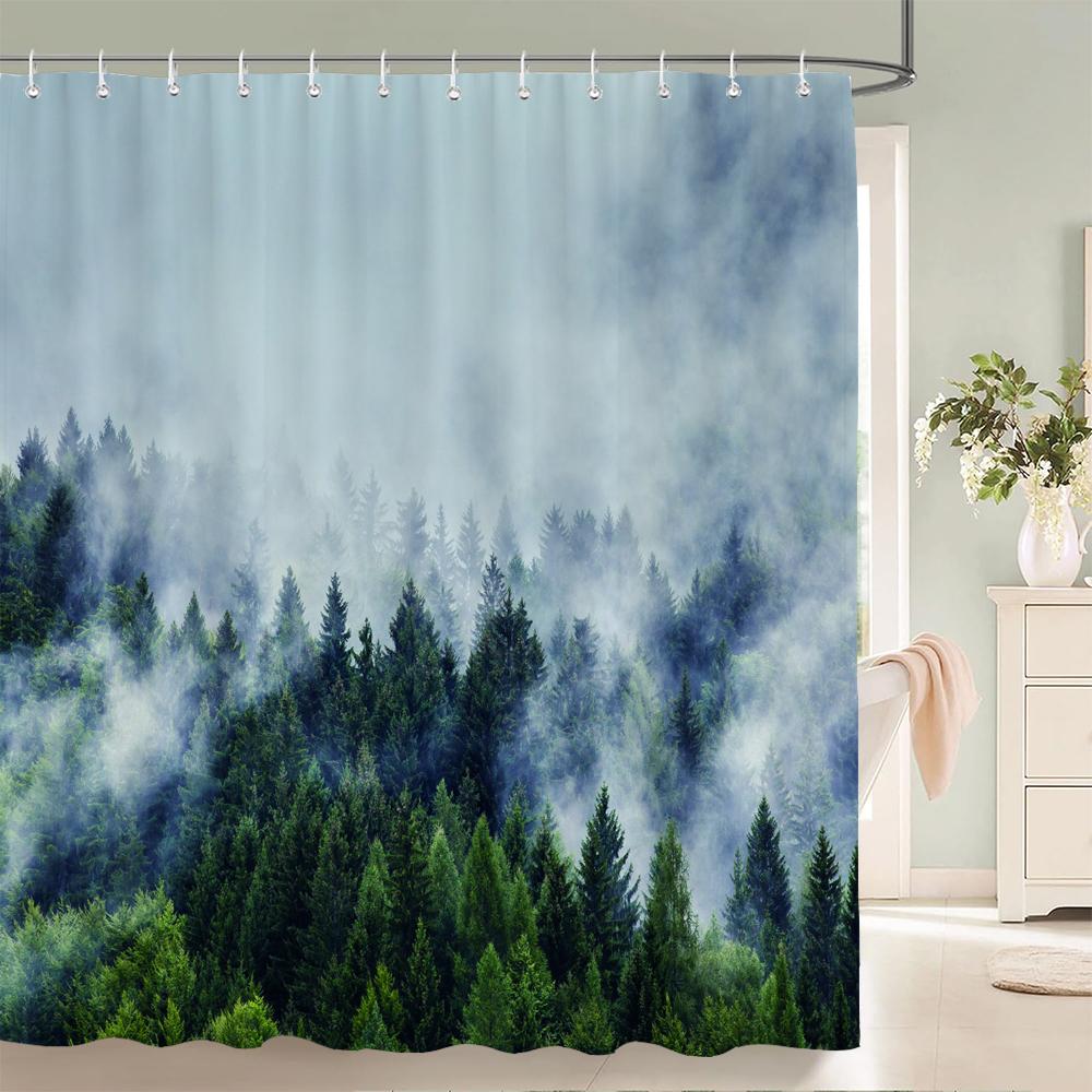 3D Printing Green Forest Waterfall Shower Curtains Waterproof Bathroom Curtain With Hooks Bath Curtain 180*200 Polyester Fabric