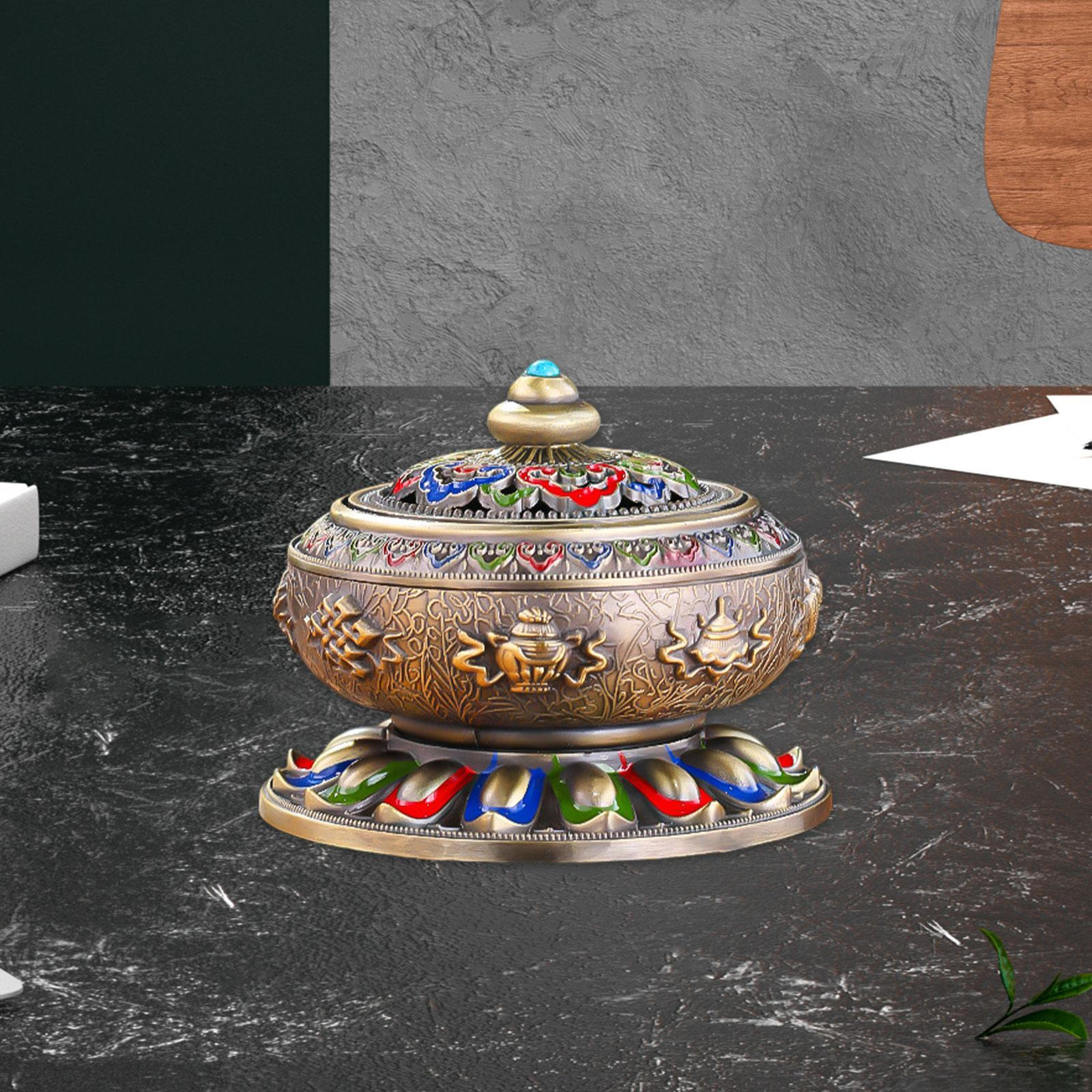 

Курильница для благовоний Компактный винтажный дизайн Настольный держатель для украшений с крышкой для офиса бронзовый