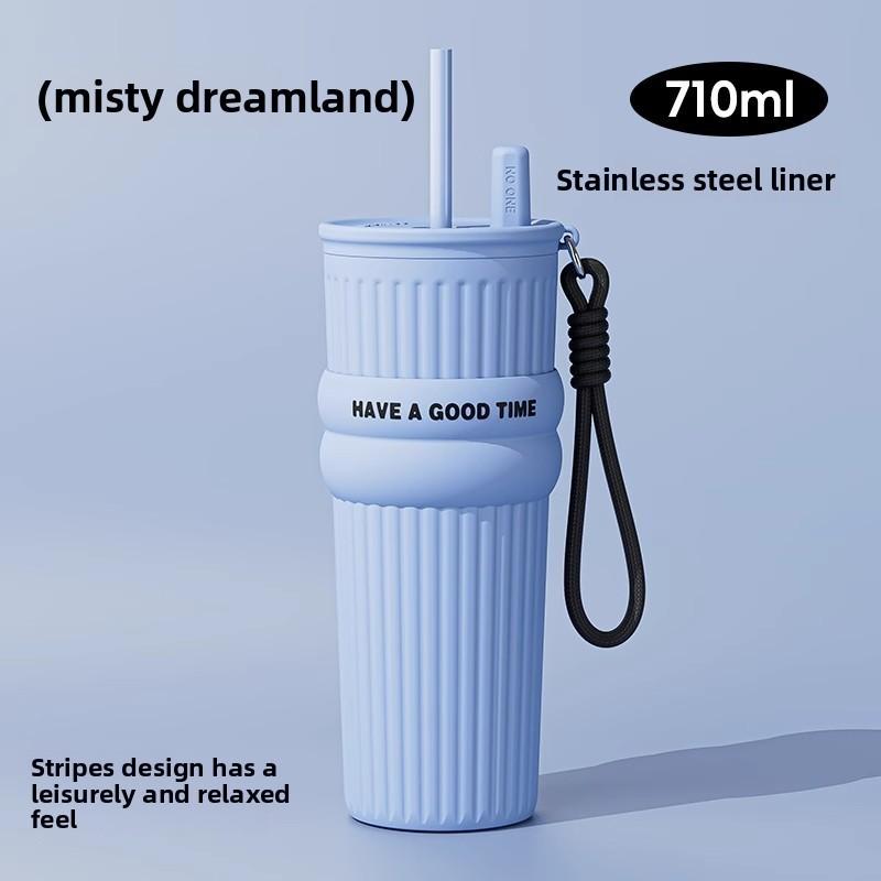 Insulated Travel Mug With Straw For Women Large Capacity Stainless Steel Car Cup For Cold Drinks