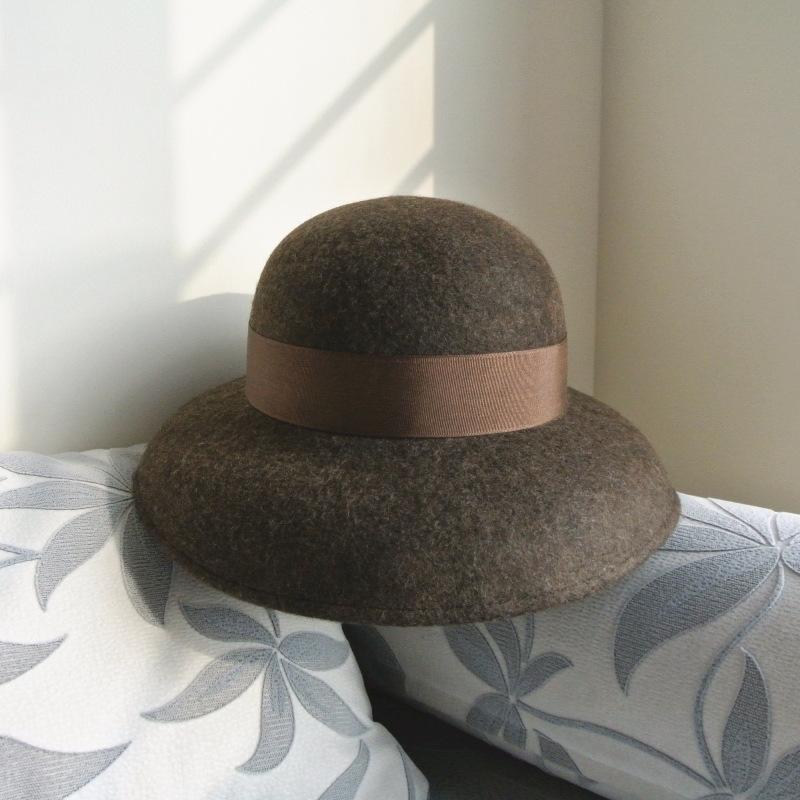 Autumn Winter 100% Wool Hat Bell Hat Women's French Elegant Retro Hepburn Autumn and Winter Celebrity Pearl Wool Felt Bucket Hat
