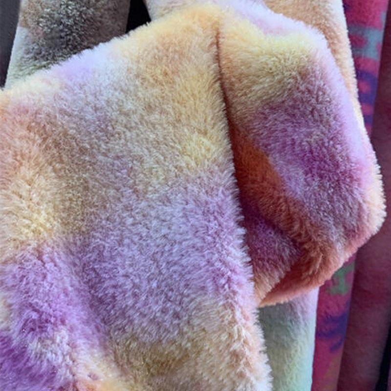 100*165cm Imitation Rabbit Fur Fabric Rainbow Plush Fur Flocking Fabric For Handmade Garment Bags Quilting Sew Clothes Toys
