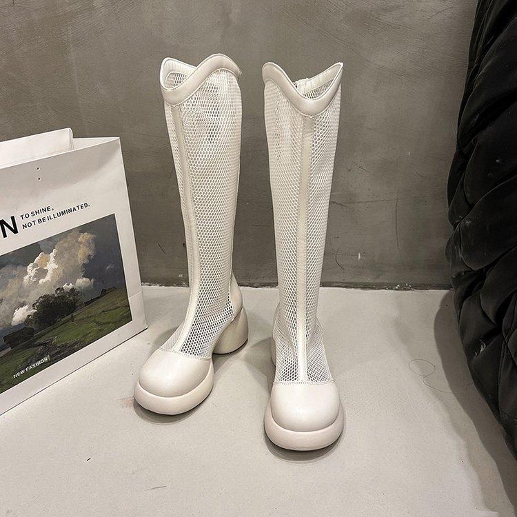 

Летние сапоги женские тонкие дышащие сетчатые сапоги на толстой подошве высокие рыцарские сапоги полые сетчатые сапоги с V-образным вырезом летние сапоги 40