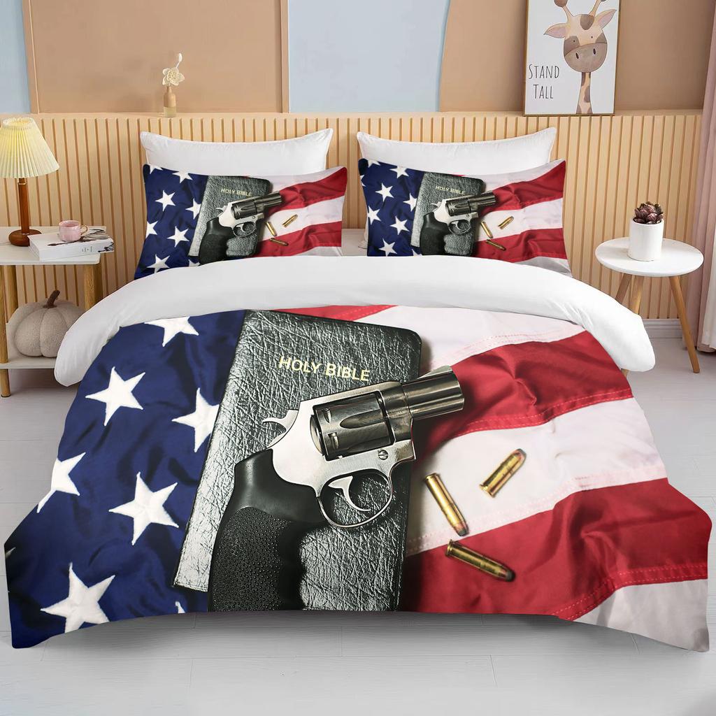 3D Rifle Revolver Cartridge Gun Comforter Bedding Set,Duvet Cover Bed Set Quilt Cover Pillowcase,King Queen Size Bedding Set