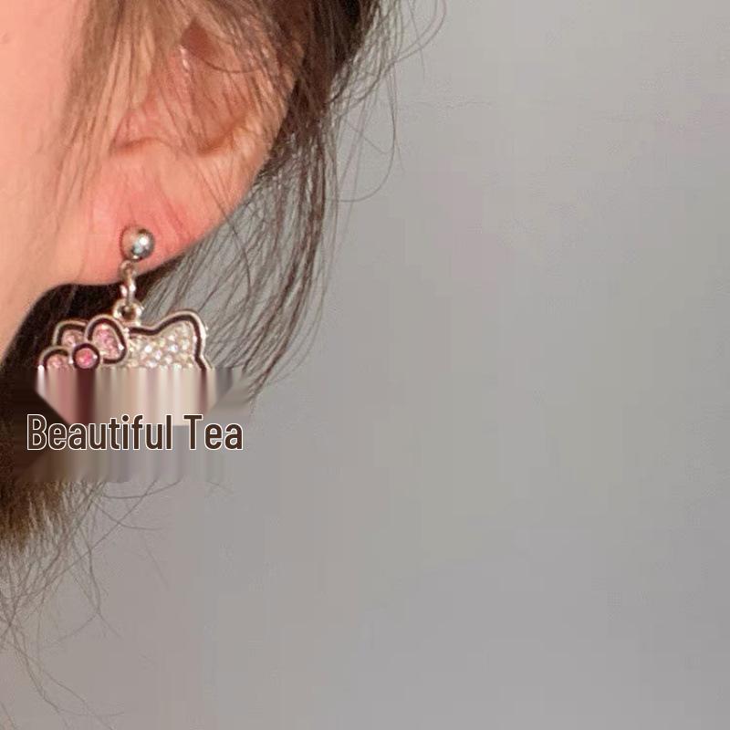 Kitty Cat Full Diamond Stud Earrings - Cute & Trendy Dangle Earrings for Students and Best Friends