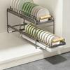 Dish Storage Rack Drawer Type Carbon Steel Frame Wooden Handle Organizer Rational Use of Space Drying Rack for Kitchen