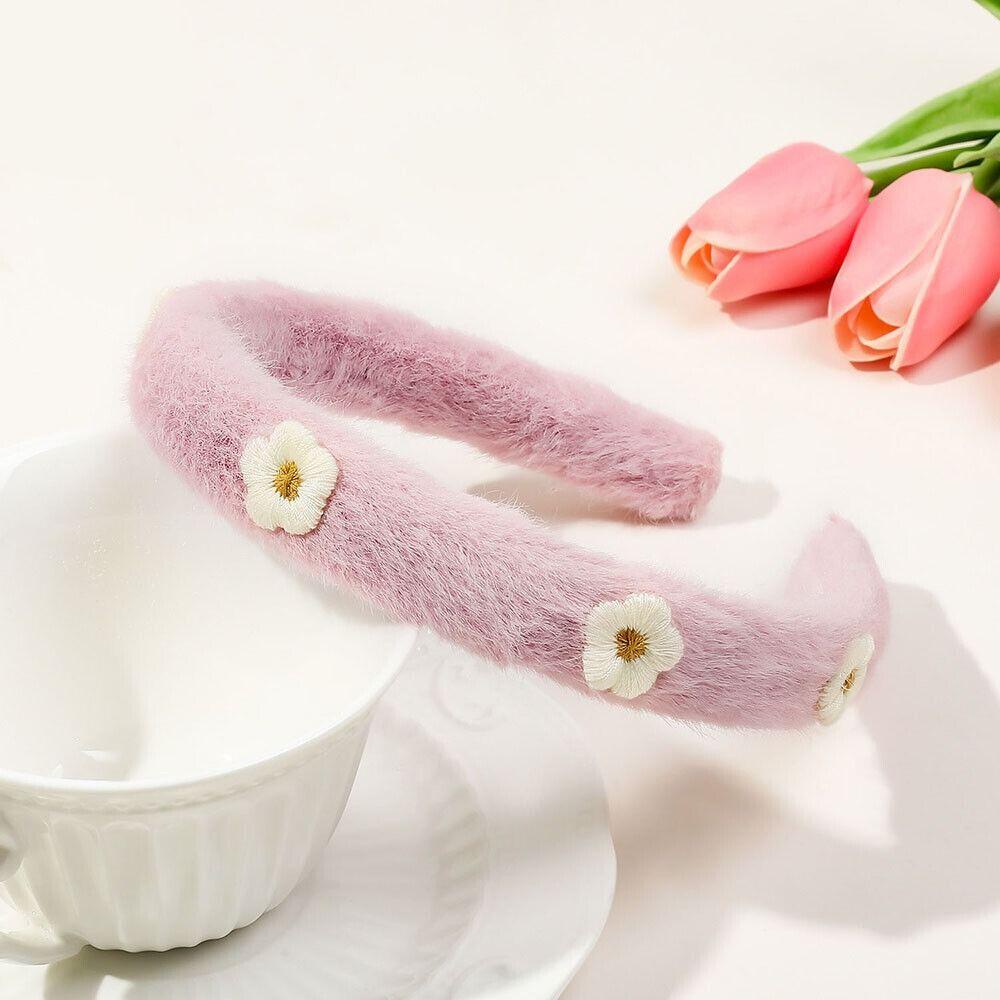 Plush Flower Headbands Solid Color Hairy Hairband New Faux FurHead Hoop