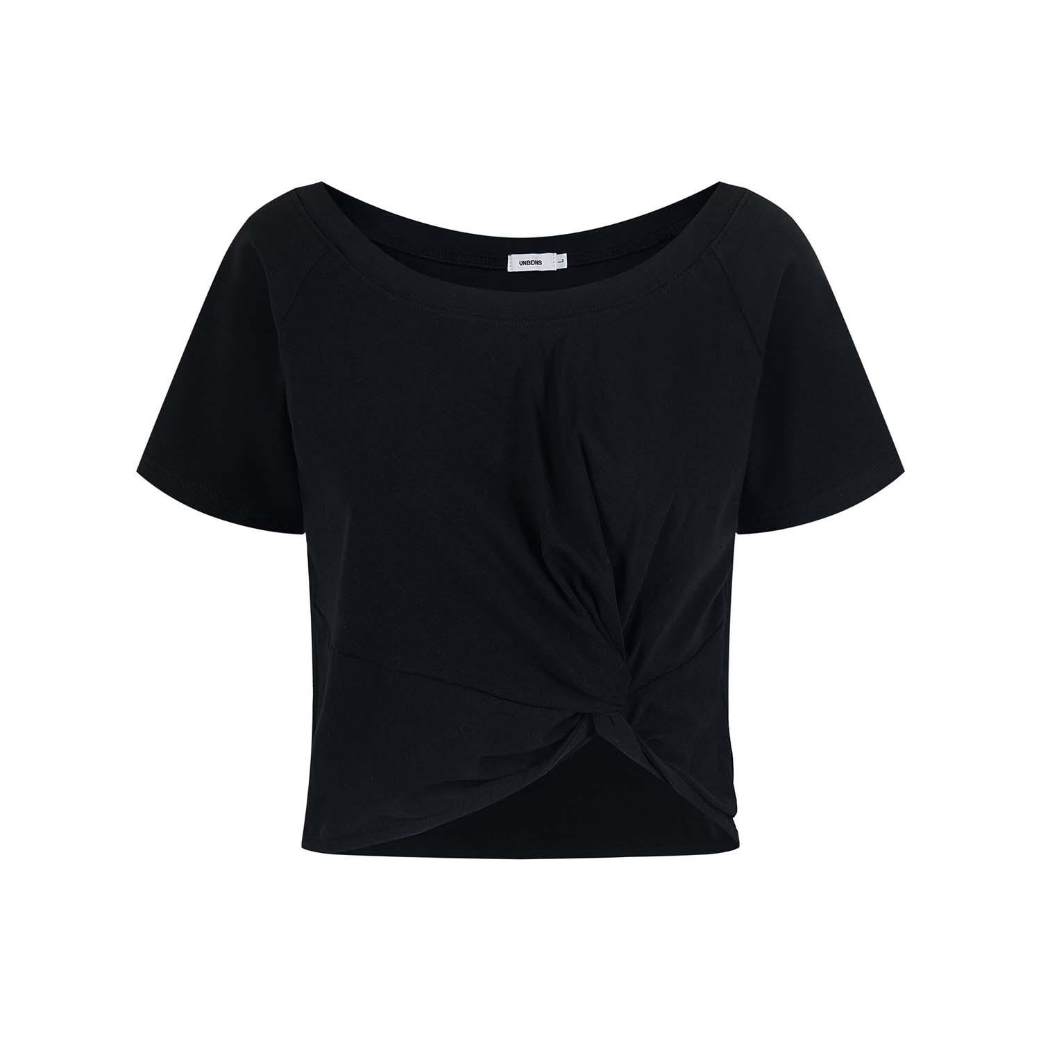 Women s White Twisted Round Neck Slim Fit Cropped T-shirt - Summer Style, Pure Desire, Hot Girl Look Medium чёрный