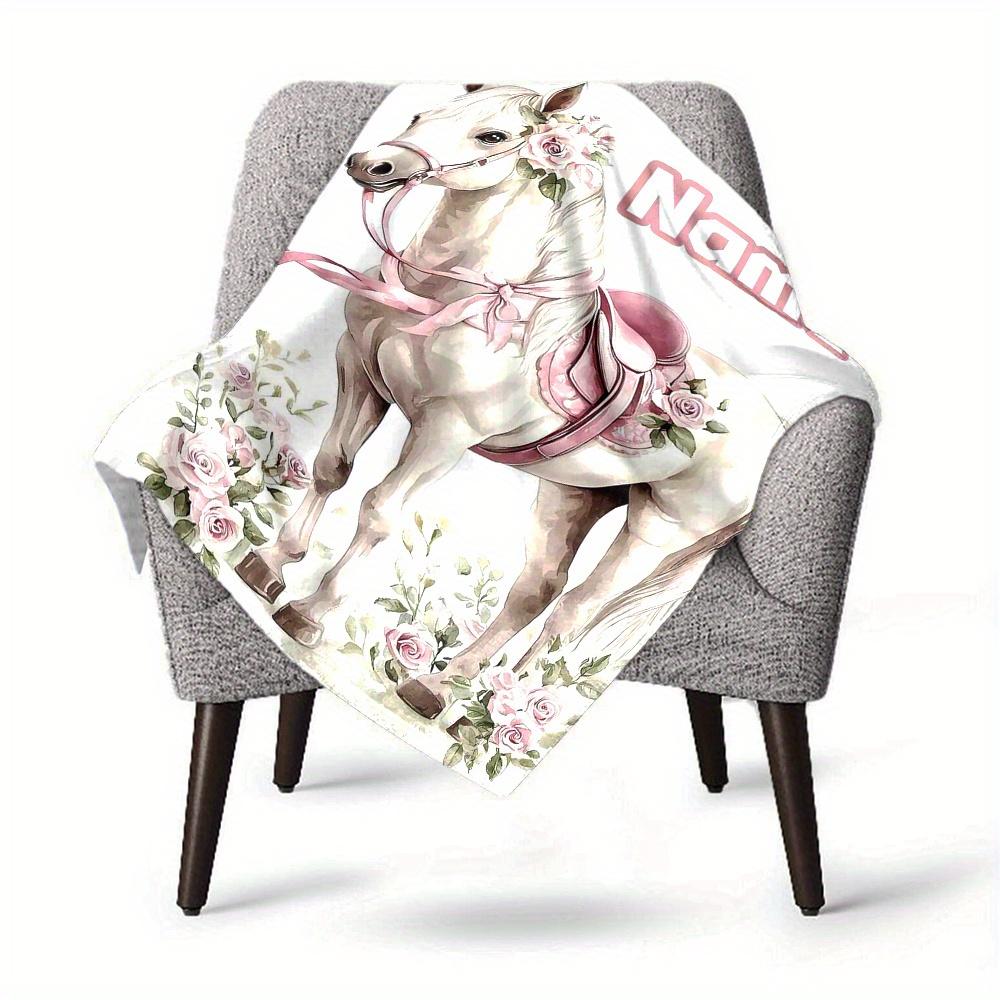 Horse With Pink Roses Home Blankets Comfortable Soft Lightweight Allseason Multipurpose Blanket For Picnics Sofas Offices Beds Living Rooms Perfect
