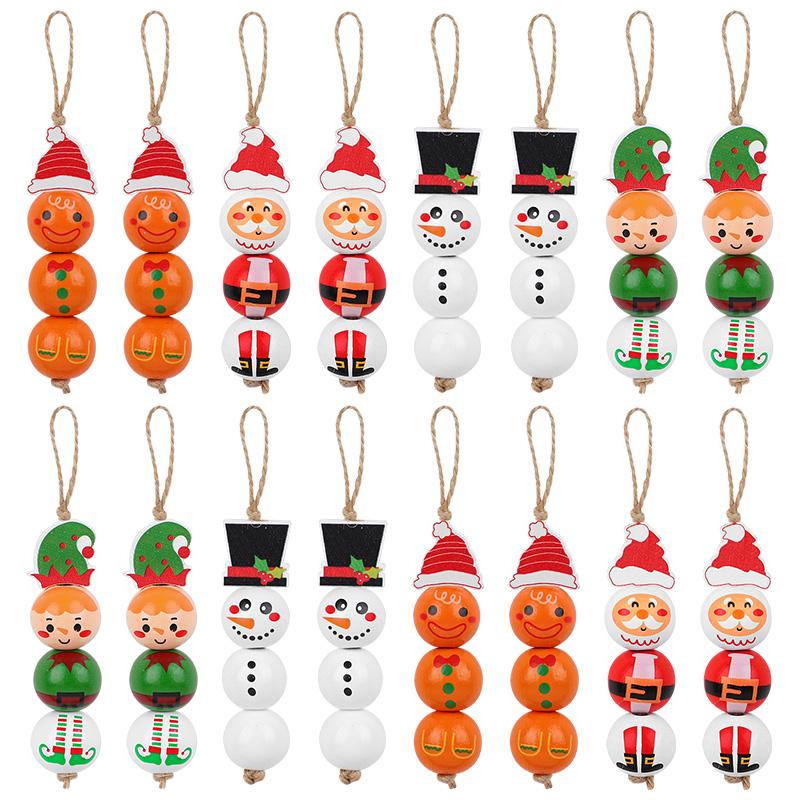48/80Pcs Christmas Wooden Beads Santa Claus Gingerbread Man Elf DIY Garland Bracelets Xmas Tree Hanging Ornament Home Decoration