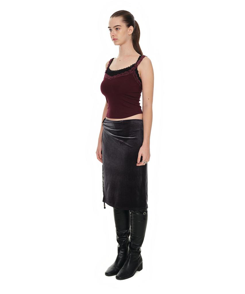 Too Much Tax Velour Midi Skirt Charcoal