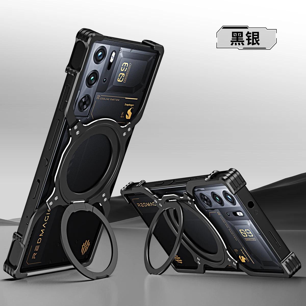 

Магнитный металлический чехол без оправы для ZTE Nubia Red Magic 9 Pro plus 8 8S, бампер из алюминиевого сплава, вращающееся на 360° кольцо-подставка, чехол для зарядки Red Magic 9 Pro чёрный