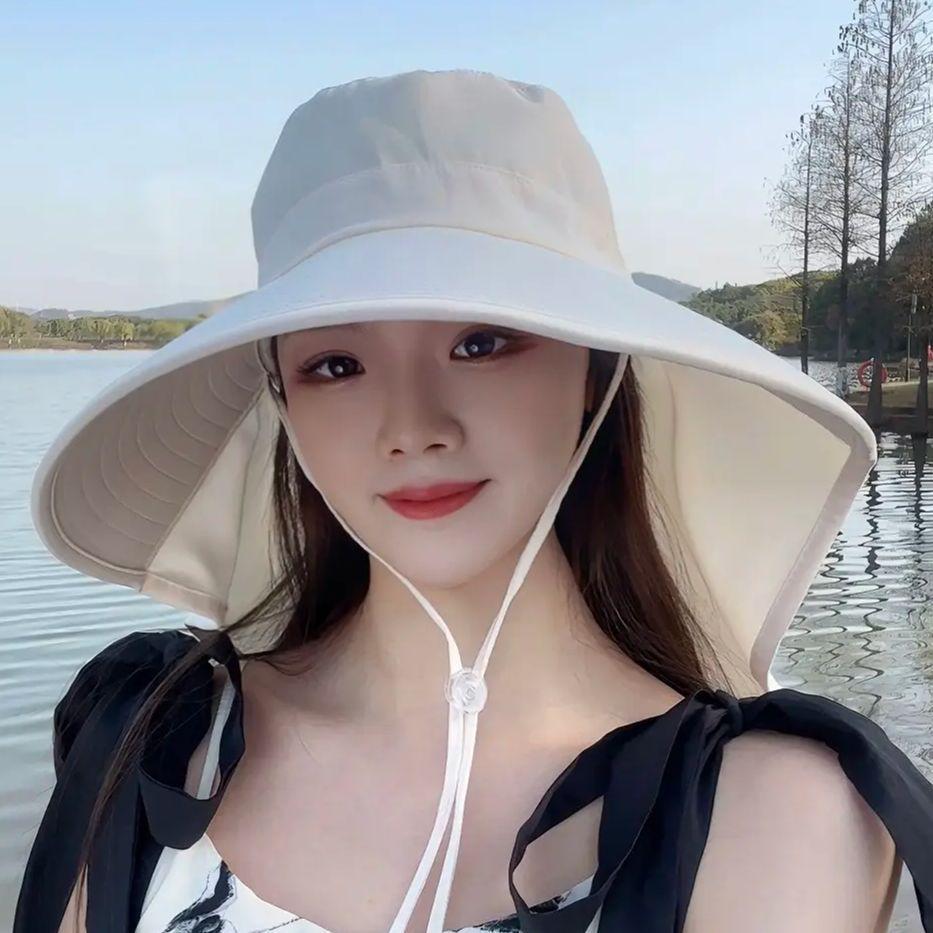 Big brim sun protection hat women's new face cover shawl UV protection summer sun cycling sun hat seaside