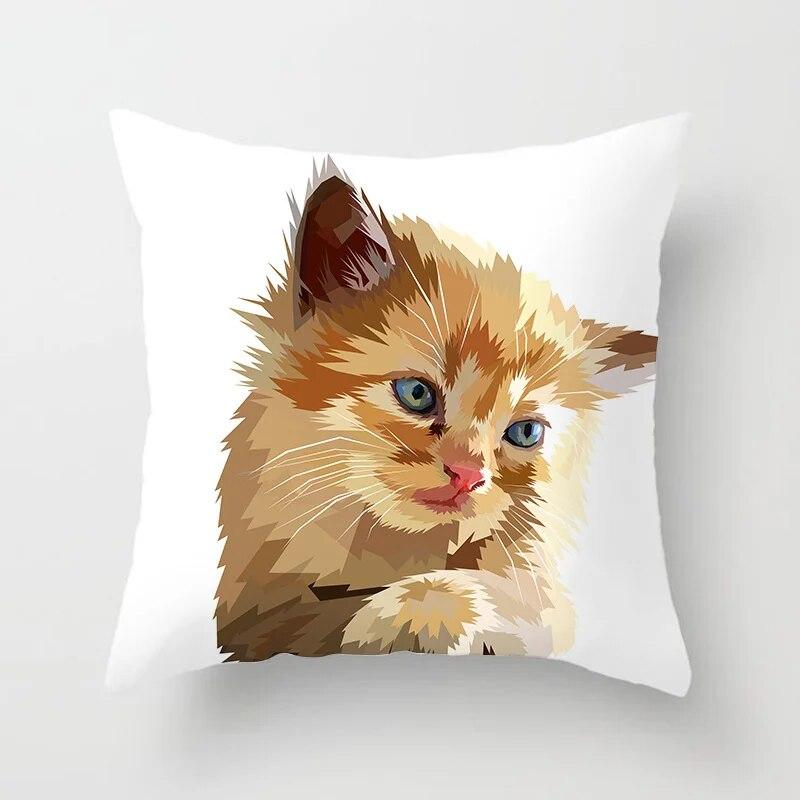 Geometric Cushion Cover Cute Dog Cat Pillowcase Sofa Living Room Home Decor Cartoon Animal