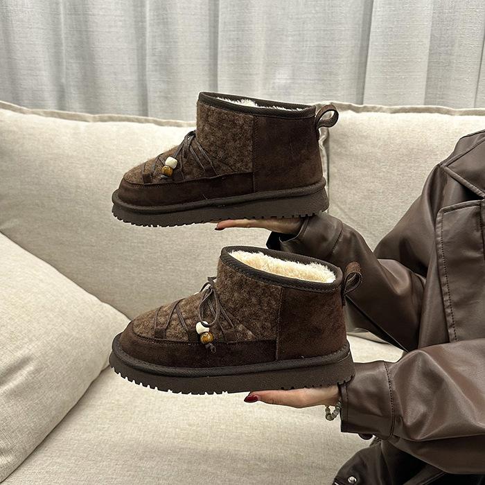 Thick-soled thickened snow boots for women's 2025 autumn new Northeast thick velvet warm foreign style versatile women's snow cotton shoes