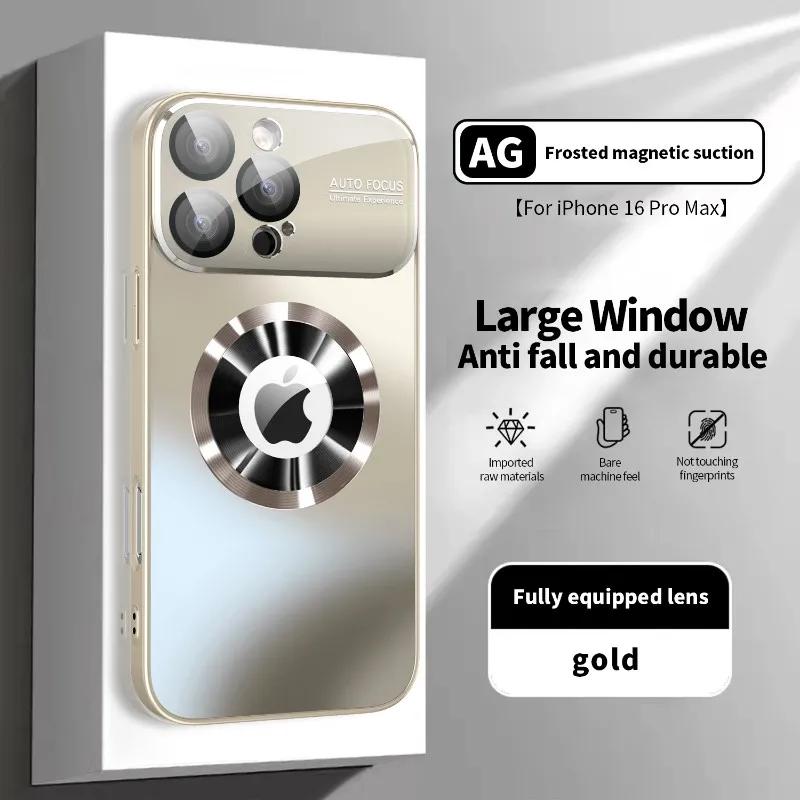 New Titanium Metallic Luxury Matte Case For iPhone 16 15 14 13 12 11 Pro Max Plus For Magsafe Glass Lens Camera Protection Cover
