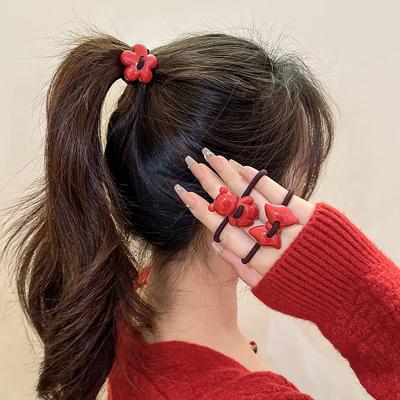 Scrunchies roșii Benzi de păr elastice pentru femei Legături de frânghie de păr Benzi de cauciuc Accesorii pentru păr la modă Suport pentru coadă de cal Cadouri pentru acoperirea capului