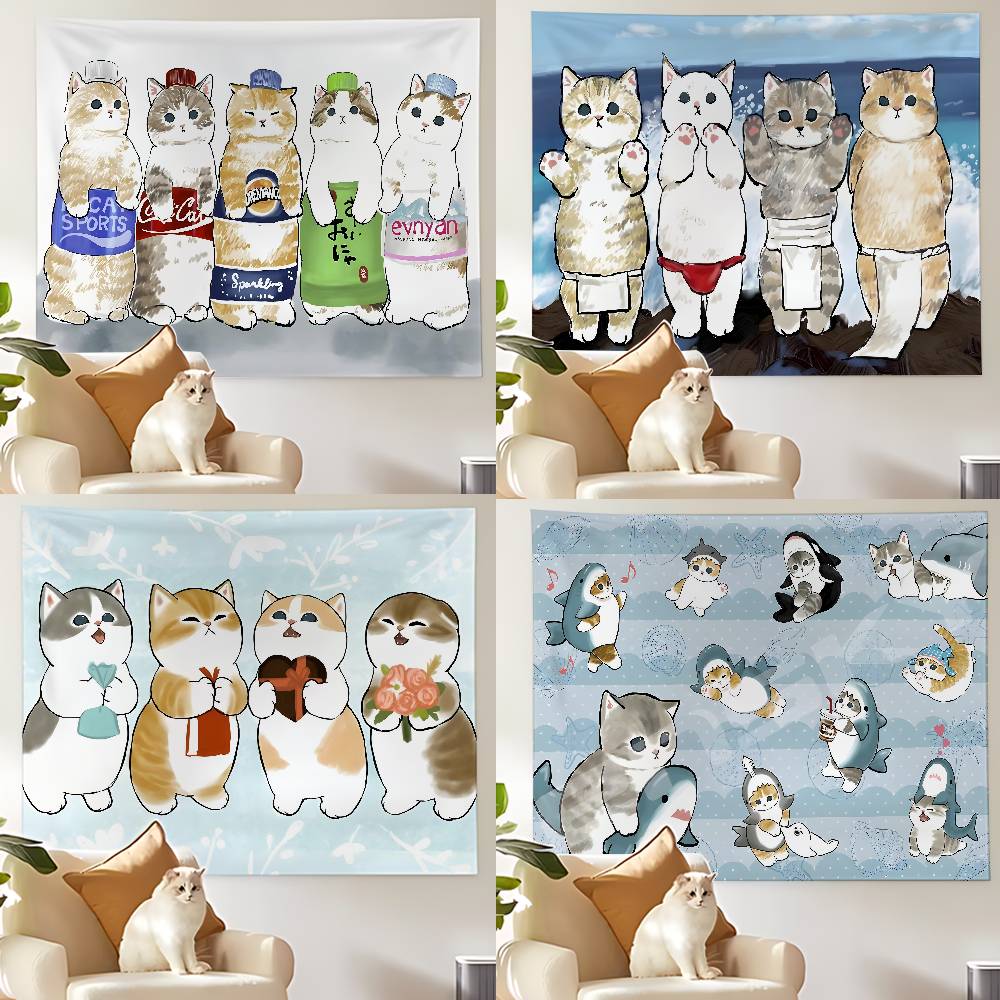 Funny Cat Mofusand Tapestry Wall Hanging Tapestry Art Deco Blanket Curtain Hanging At Home Bedroom Living Room Decor