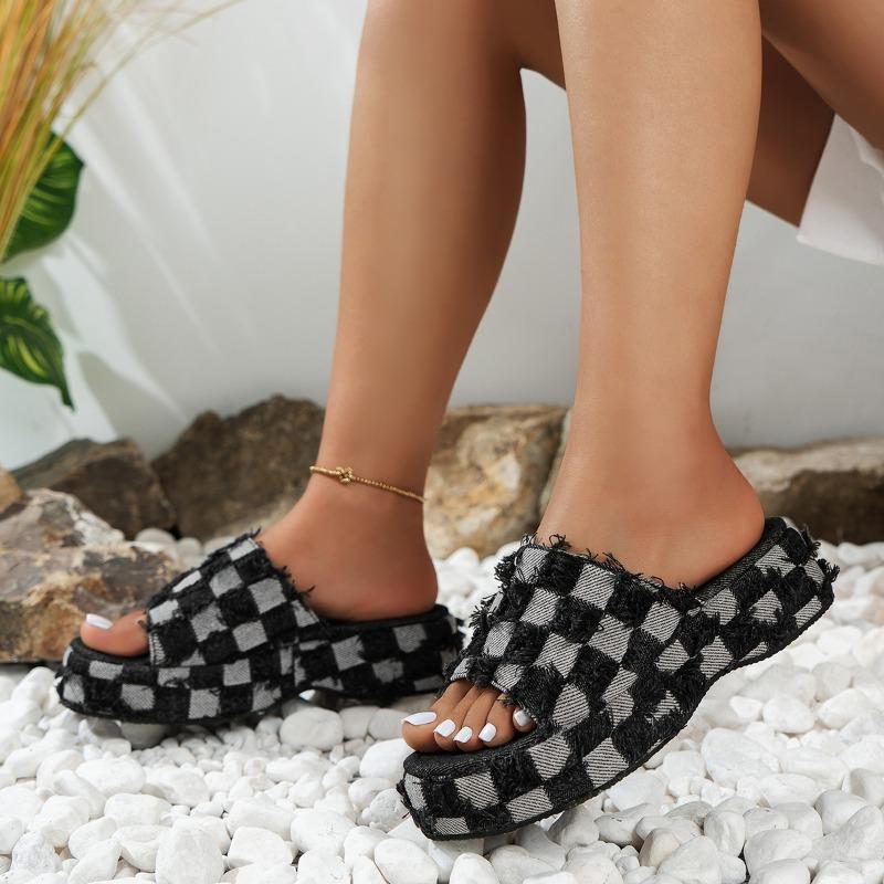 Fashion Denim Women Slippers Summer 2025 Platform Open Toe Women Sandals Fashion Desin Jeans Canvas Slippers Beach Sandalias De Mujer