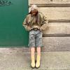 Fashion Suede Zipper Bomber Jacket for Women Vintage Turn Down Collar Long Sleeve Coats Lady New Streetwear Loose Short Outerwear Commute Spring New