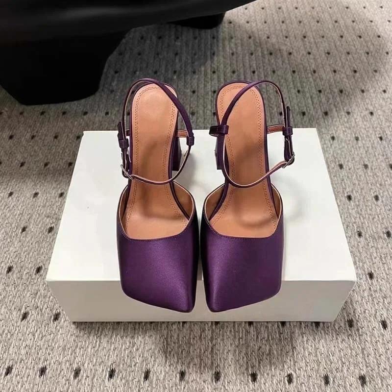 Fashion New Satin Mary Jane Fashion Sandals European American Women's Summer Square Head Thick Heel Shopping Commuting Style High Heels