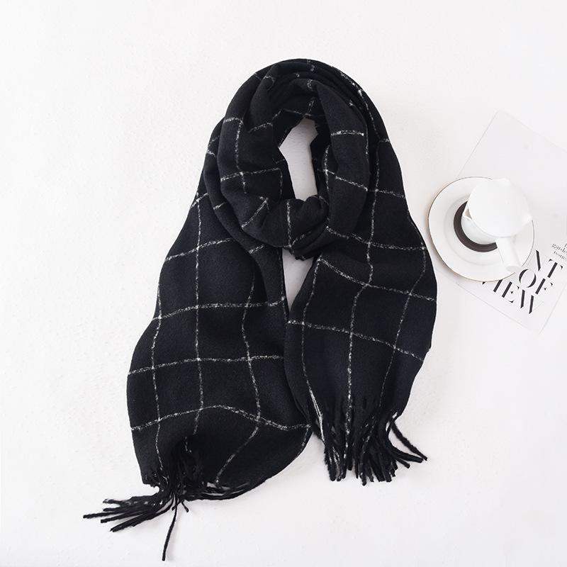 Line Scarf Women's Winter High-end Plaid Shawl 2025 New Versatile Fashion Scarf Double-sided Thickening