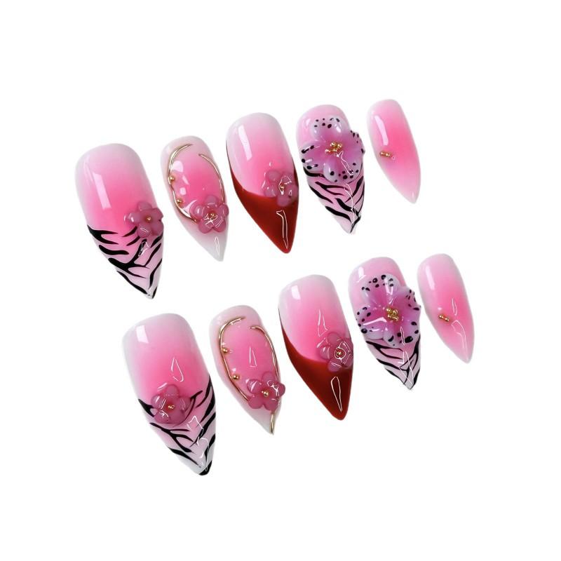 3D Floral Embossed Press-On Nails Sweet Cool Style Nail Art Tips Women