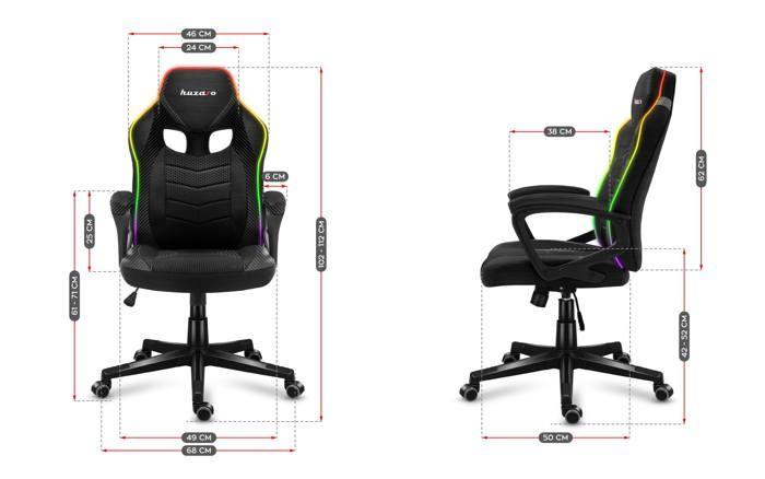 Chaise Gaming HUZARO FORCE 2.5 LED RVB, Tissu Chaise Bureau, Pc Gaming, Ergonomique, Réglable, Pivotant, Accoudoirs, Gamer