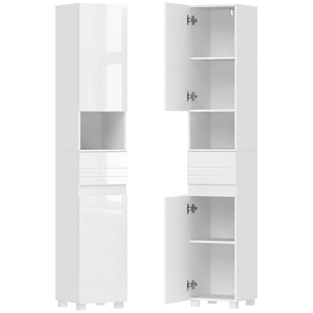 Bathroom Cabinet, 2 Doors, Drawer, Open Shelf, Adjustable Shelves, 30 x 30 x 170 cm, White