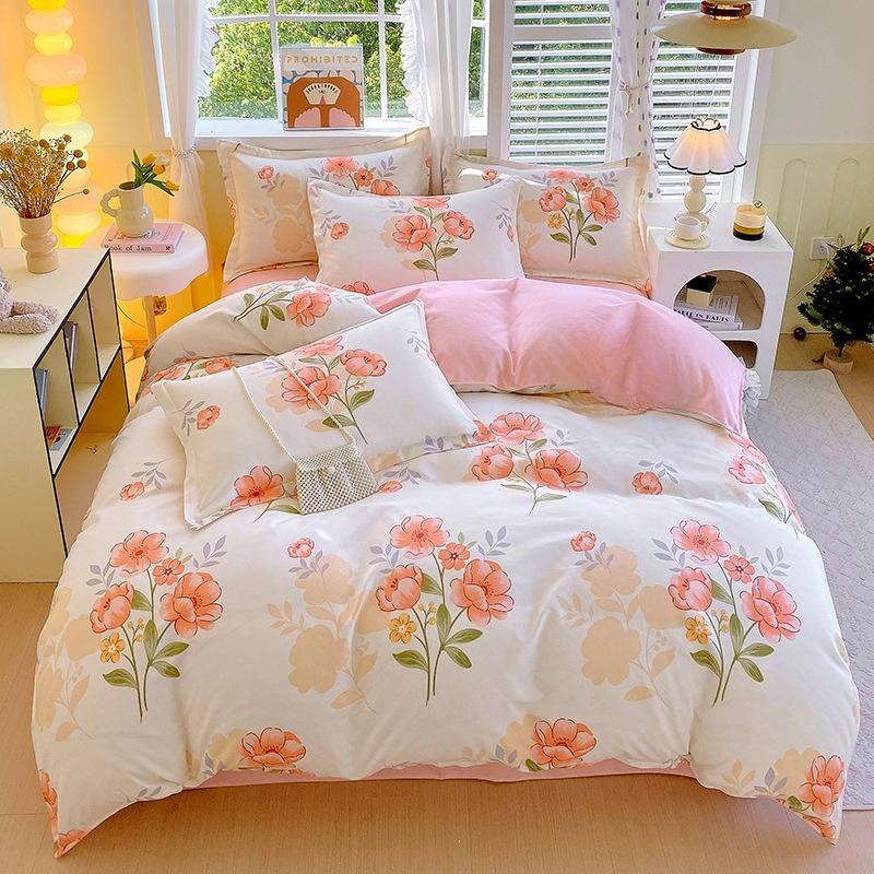 Ins Style Korean Bedding Set Breathable 3/4pcs Bed Sheets Set Quilt Covers Solid Duvet Covers for Home School Fundas Nórdicas