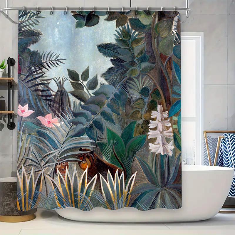 

Rainforest Floral Shower Curtain High-Quality Waterproof Fabric Decorative Bath Rug Mat for Bathroom Decoration in Modern Style 90x180cm
