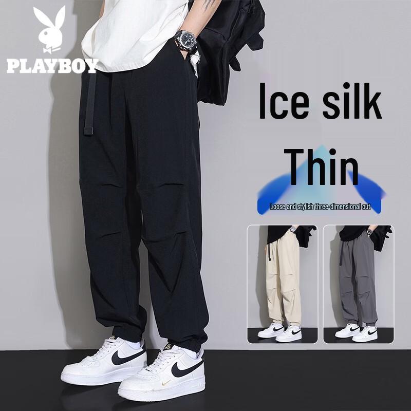 Playboy Men s Ice Silk Straight-Leg Casual Pants 2XL чёрный