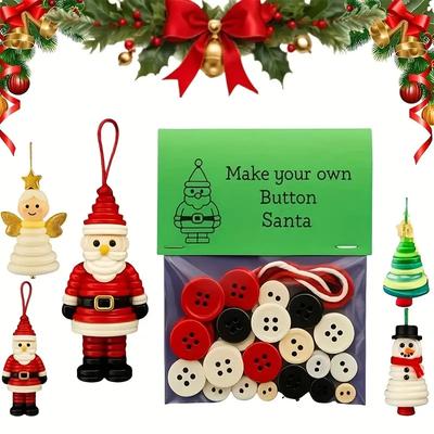 DIY Weihnachts-Knopf-Dekorations-Bastelset Schneemann Weihnachtsmann und Engelsfiguren mit Knopfhüten Leicht aufzuhängender Baumschmuck