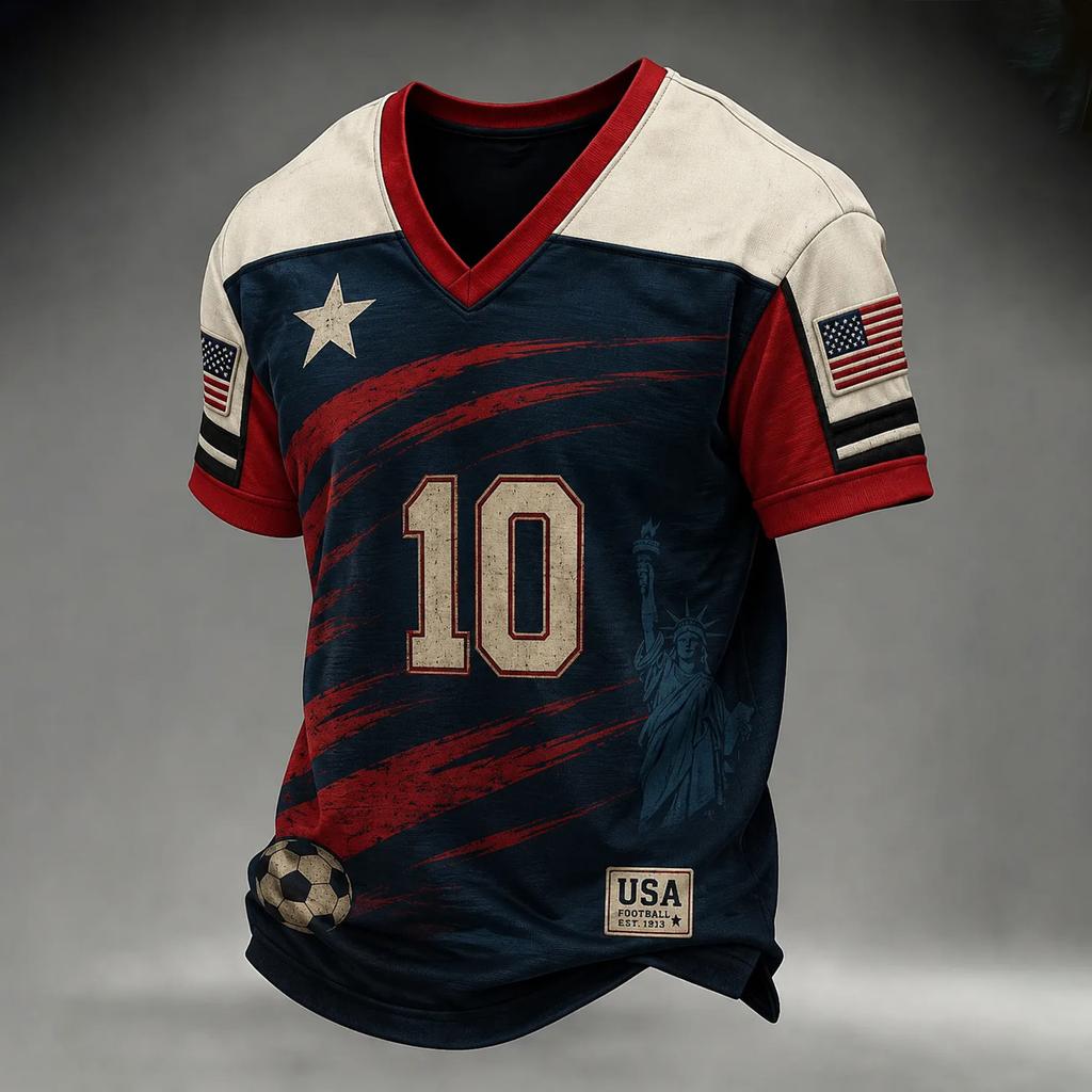 Men's Football Printed Round Neck T-Shirt for Sports Fans
