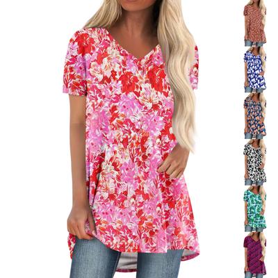 Ladies Short Sleeve Pleated Loose Tops Plus Size Casual Tops V Neck Short Sleeves Casual Summer T Shirts Ladies Tops T Shirts Shirts