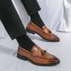 Brand Leather Shoes Business Formal Pointed Toe Slip-On Tassel Loafers Shoes British Style Casual Breathable Mens Leather Shoes